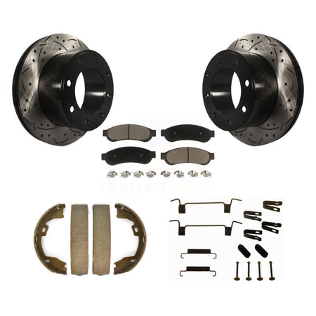 Rear Disc Drilled & Slotted Rotors Ceramic Pads Parking Shoes Hardware Kit For Ford F-350 KDC-101602