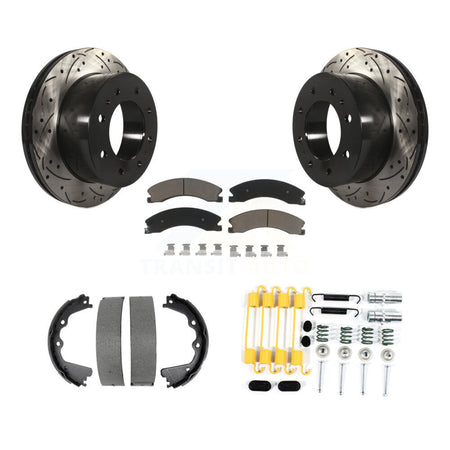 Rear Disc Drilled & Slotted Rotors Ceramic Pads Parking Shoes Hardware Kit For GMC Sierra KDC-101603