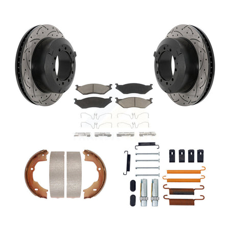 Rear Disc Drilled & Slotted Rotors Ceramic Pads Parking Shoes Hardware Kit For Ford F-450 KDC-101629