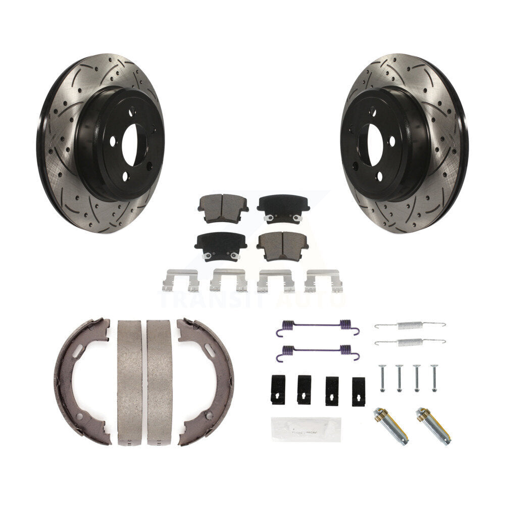 Rear Disc Drilled & Slotted Rotors Ceramic Pads Parking Shoes Hardware Kit For Dodge 300 KDC-101637