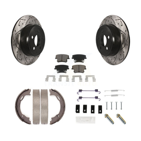 Rear Disc Drilled & Slotted Rotors Ceramic Pads Parking Shoes Hardware Kit For Dodge 300 KDC-101638