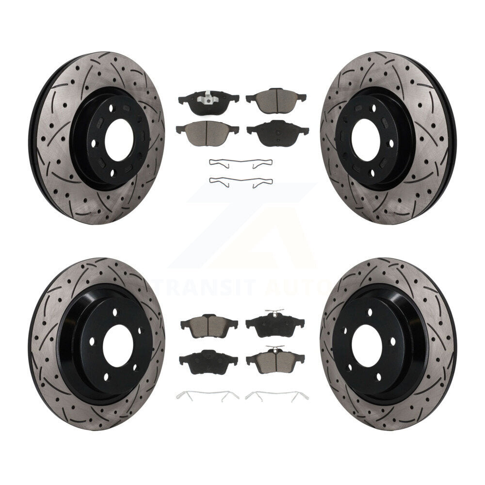 Front Rear Coated Drilled Slotted Disc Brake Rotors And Ceramic Pads Kit For Mazda 5 KDC-101673