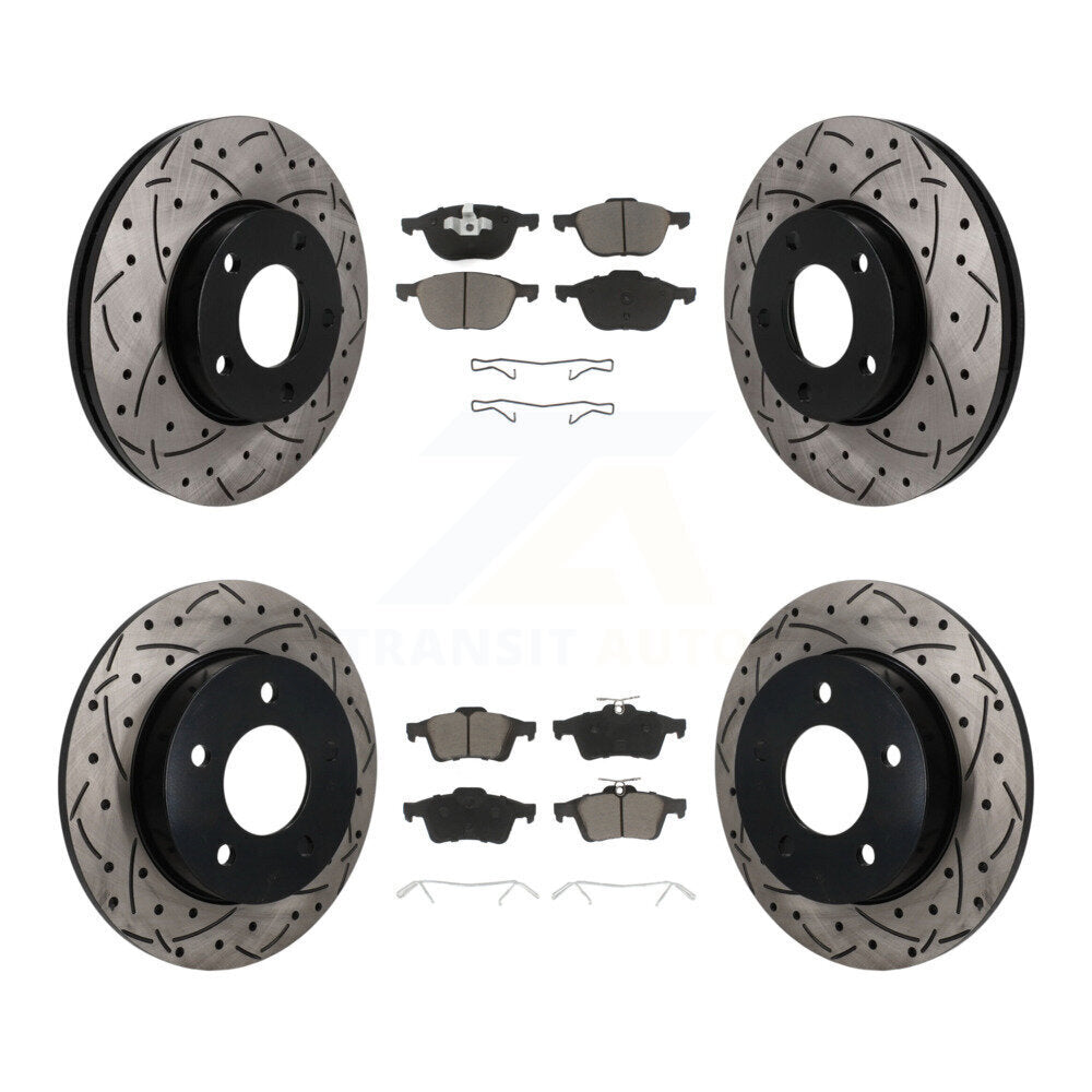 Front Rear Coated Drilled Slotted Disc Brake Rotors And Ceramic Pad Kit For Mazda 3 Sport KDC-101674