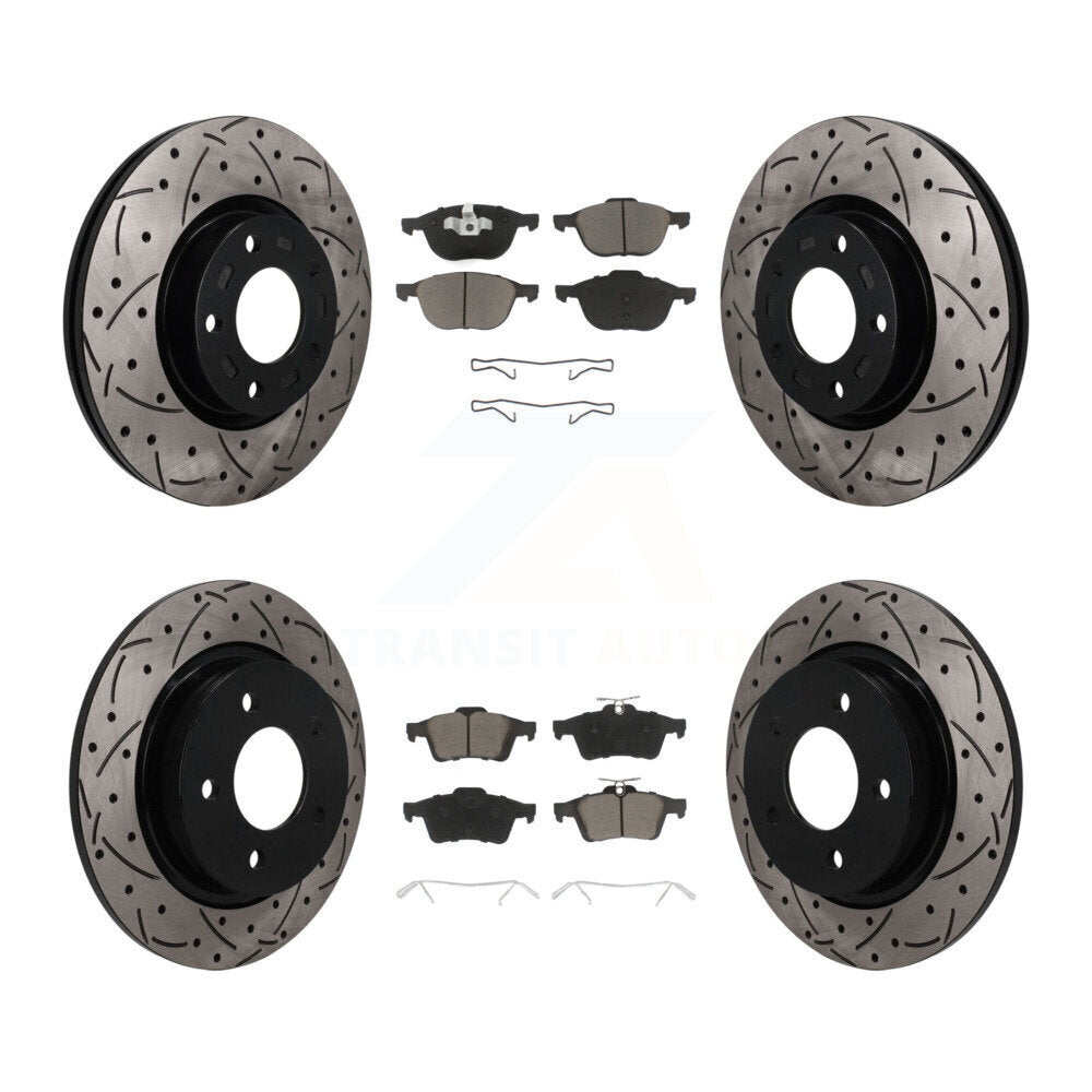Front Rear Coated Drilled Slotted Disc Brake Rotors And Ceramic Pad Kit For Mazda 3 Sport KDC-101675
