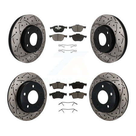 Front Rear Coated Drill Slot Disc Brake Rotors Ceramic Pad Kit For 2004-2005 Mazda 3 2.0L KDC-101677