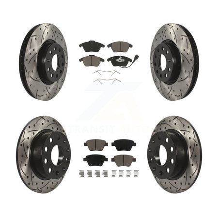 Front Rear Drilled Slot Brake Rotor & Ceramic Pad Kit For 2017-2018 Volkswagen Jetta 2.0L KDC-101680