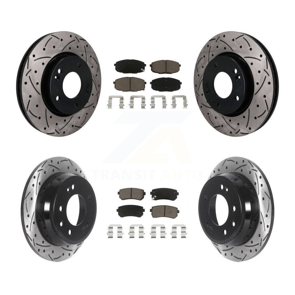 Front Rear Coated Drilled Slotted Disc Brake Rotors & Ceramic Pad Kit For Hyundai Elantra KDC-101685