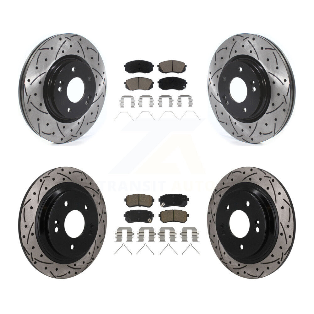 Front Rear Coated Drill Slot Disc Brake Rotor Ceramic Pad Kit For Hyundai Kona Kia Seltos KDC-101686