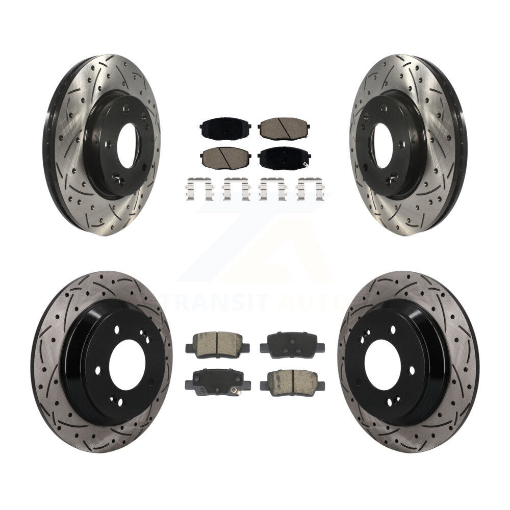 Front Rear Coated Drilled Slotted Disc Brake Rotors And Ceramic Pads Kit For Kia Seltos KDC-101688