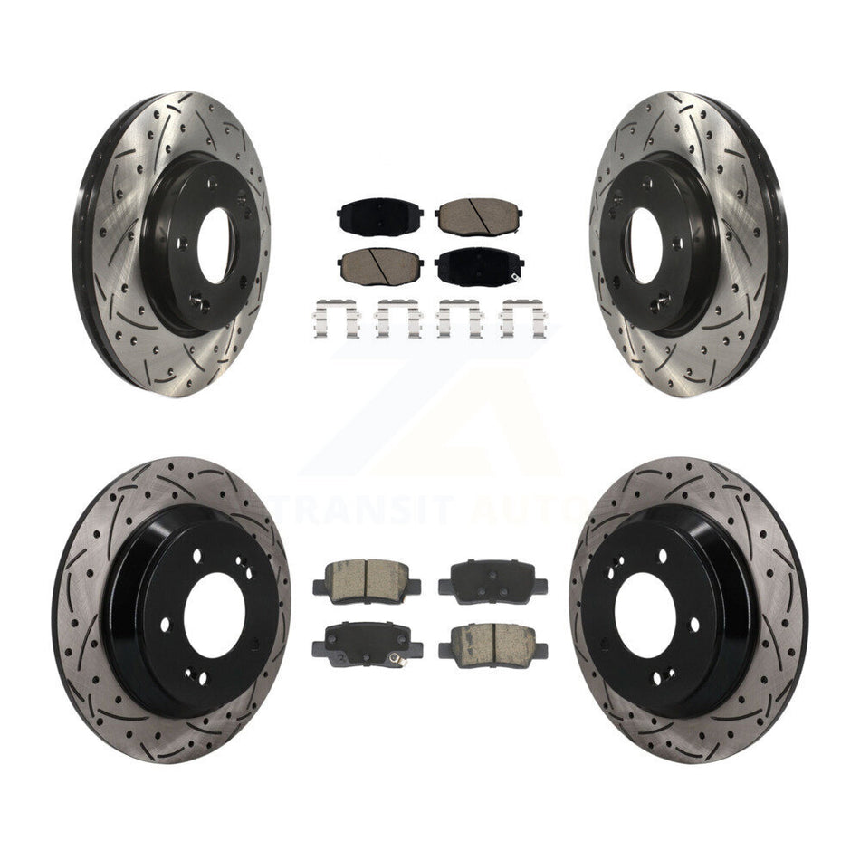 Front Rear Coated Drilled Slotted Disc Brake Rotors And Ceramic Pads Kit For Kia Seltos KDC-101688