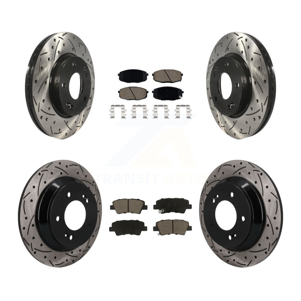 Front Rear Drilled Slot Brake Rotor & Ceramic Pad Kit For 2022 Hyundai Kona FWD with 1.6L KDC-101691