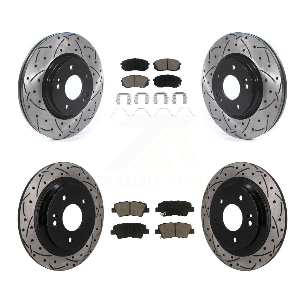 Front Rear Drilled Slot Disc Brake Rotor & Ceramic Pad Kit For 2022-2023 Hyundai Kona AWD KDC-101692