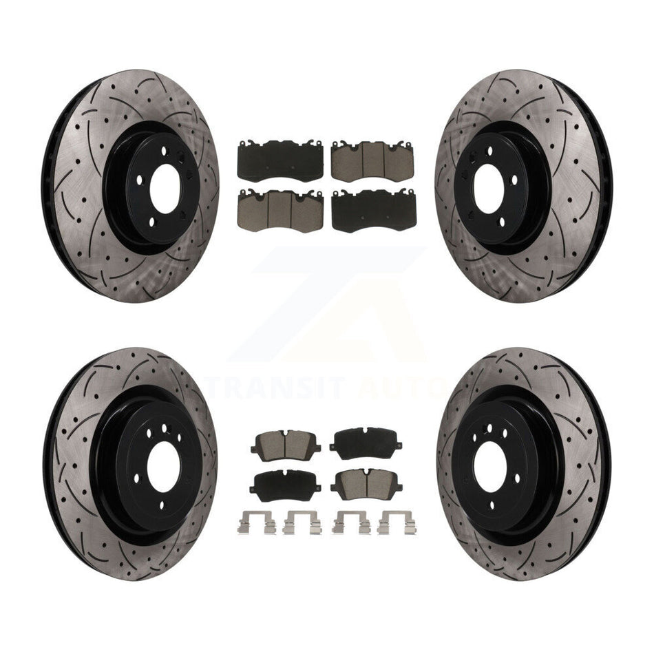 Front Rear Coated Drill Slot Disc Brake Rotors Ceramic Pad Kit For Land Rover Range Sport KDC-101695
