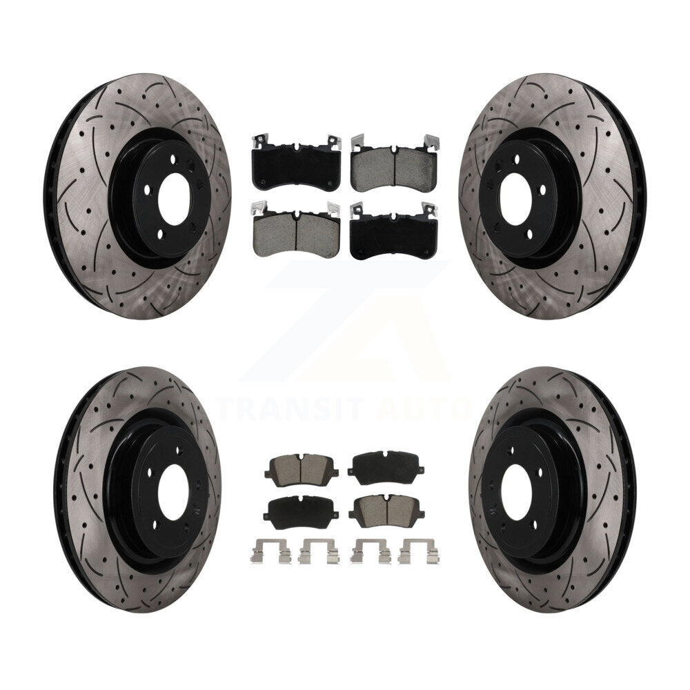 Front Rear Coated Drilled Slotted Disc Brake Rotor & Ceramic Pad Kit For Land Rover Range KDC-101696