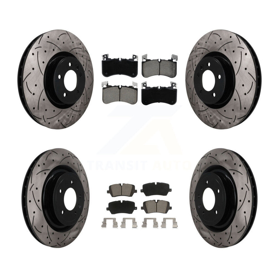Front Rear Coated Drilled Slotted Disc Brake Rotor & Ceramic Pad Kit For Land Rover Range KDC-101696