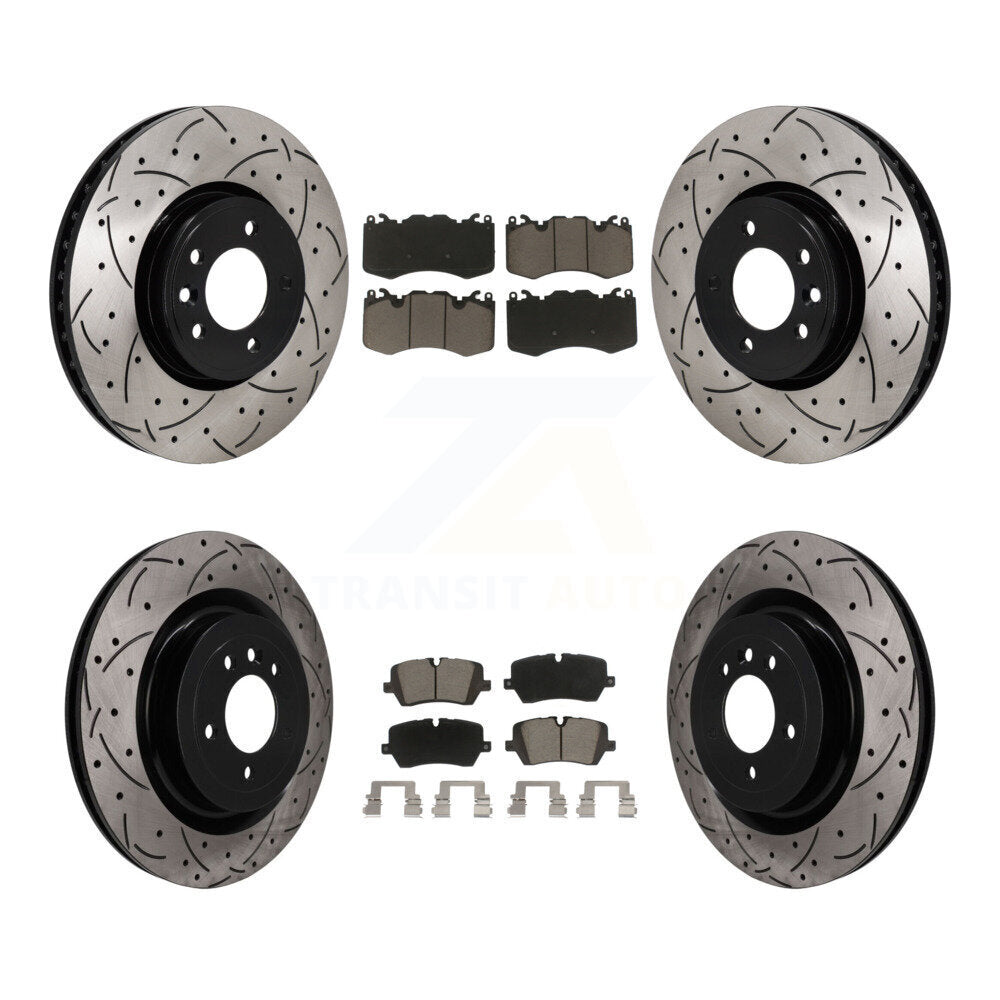 Front Rear Coated Drill Slot Disc Brake Rotors Ceramic Pad Kit For Land Rover Range Sport KDC-101697