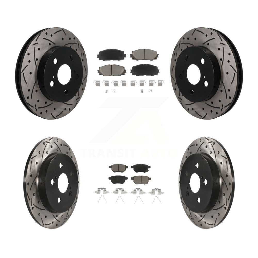 Front Rear Drilled Slot Brake Rotors Ceramic Pad Kit For Toyota Corolla Prius Prime AWD-e KDC-101698