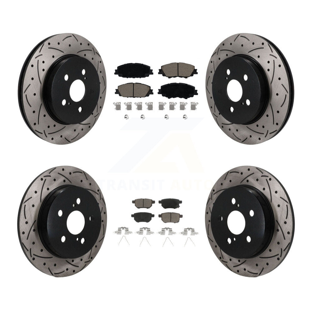 Front Rear Coat Drill Slot Disc Brake Rotors Ceramic Pad Kit For 2019 Toyota Corolla 2.0L KDC-101699