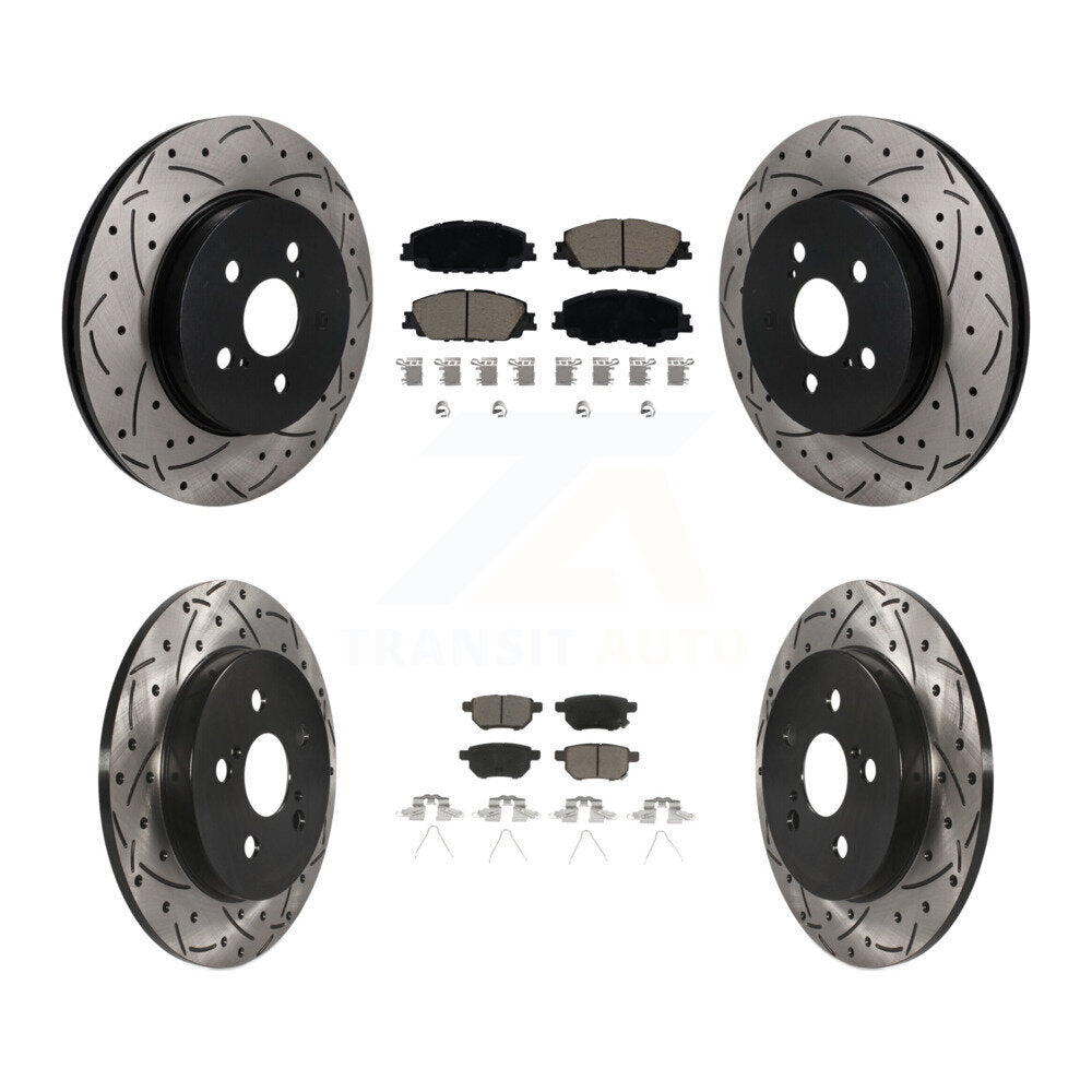 Front Rear Drilled Slot Disc Brake Rotor & Ceramic Pad Kit For Toyota Corolla Prius Prime KDC-101702