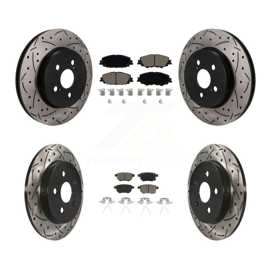 Front Rear Drilled Slot Disc Brake Rotor & Ceramic Pad Kit For Toyota Corolla Prius Prime KDC-101702
