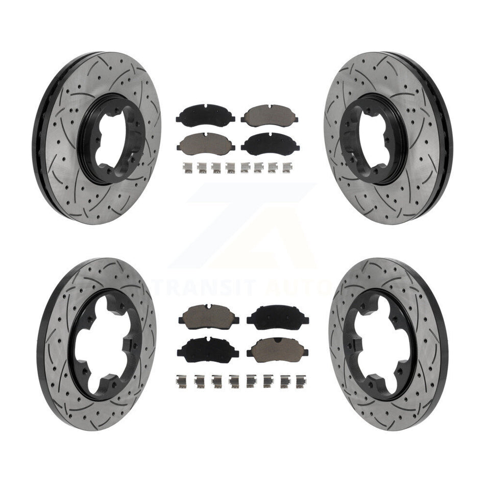 Front Rear Drilled Slot Disc Brake Rotor Ceramic Pad Kit For Ford Transit-250 Transit-150 KDC-101710