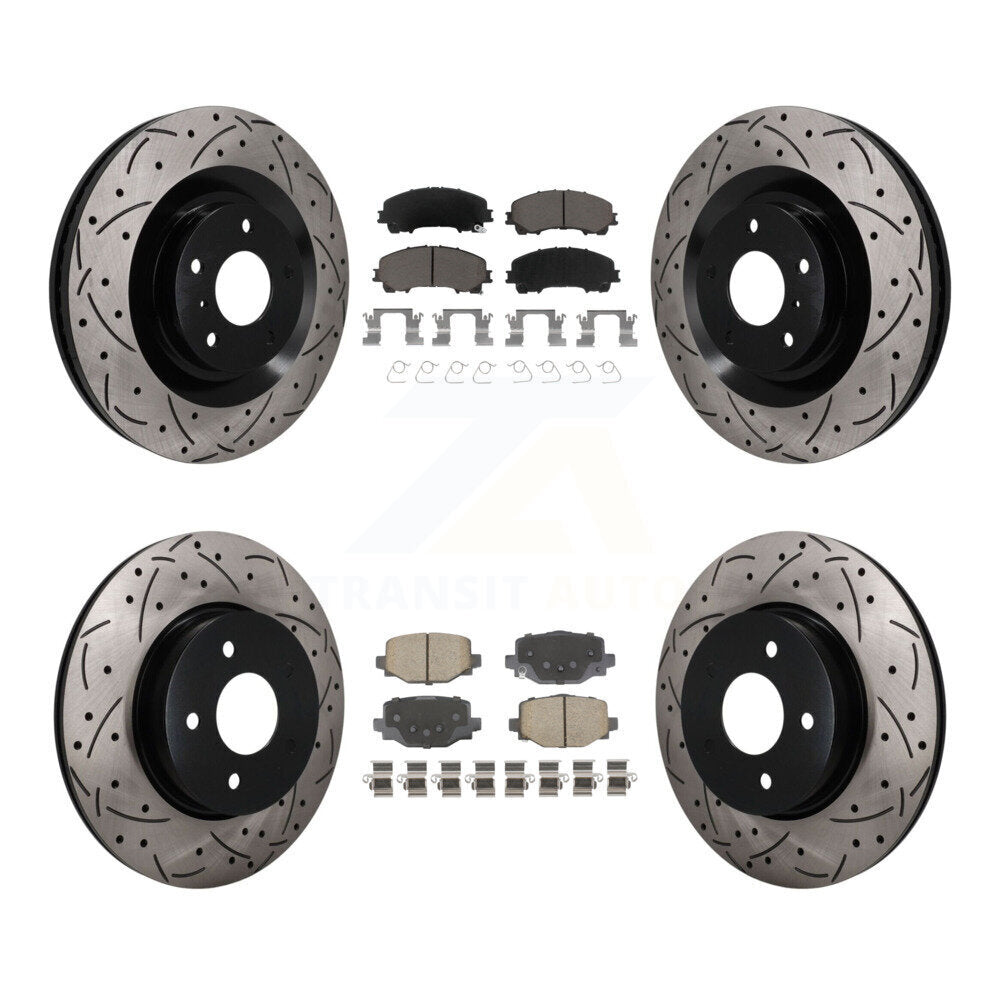 Front Rear Coated Drilled Slotted Disc Brake Rotor Ceramic Pad Kit For INFINITI QX50 QX55 KDC-101714