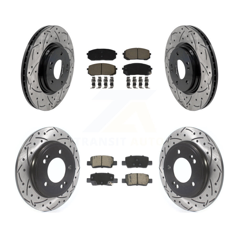 Front Rear Coated Drilled Slotted Disc Brake Rotors & Ceramic Pad Kit For Hyundai Elantra KDC-101715