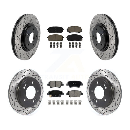 Front Rear Coated Drilled Slotted Disc Brake Rotors & Ceramic Pad Kit For Hyundai Elantra KDC-101716