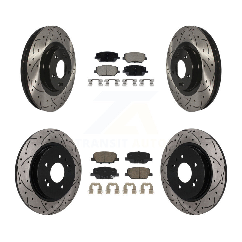 Front Rear Drilled Slot Disc Brake Rotor & Ceramic Pad Kit For 2019-2020 Hyundai Santa Fe KDC-101718