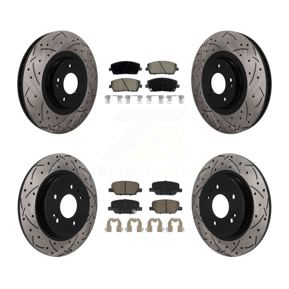 Front Rear Drill Slot Disc Brake Rotor Ceramic Pad Kit For Hyundai Palisade Kia Telluride KDC-101719