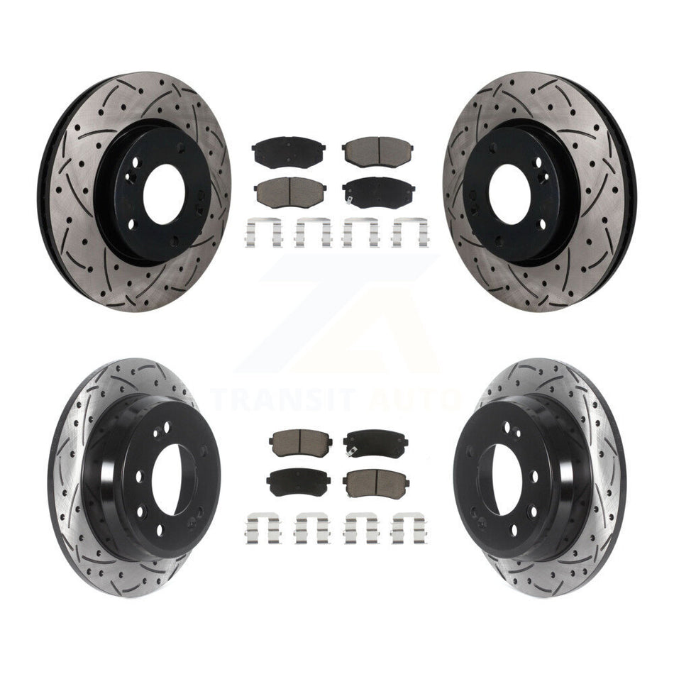 Front Rear Drilled Slot Brake Rotor & Ceramic Pad Kit For Hyundai Tucson Kia Sportage FWD KDC-101730