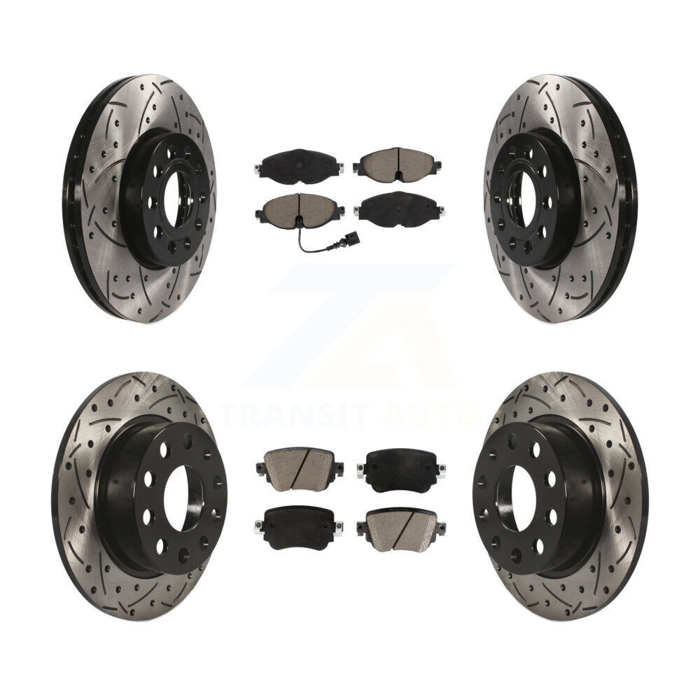 Front Rear Drilled Slot Disc Brake Rotor & Ceramic Pad Kit For Volkswagen Golf SportWagen KDC-101734