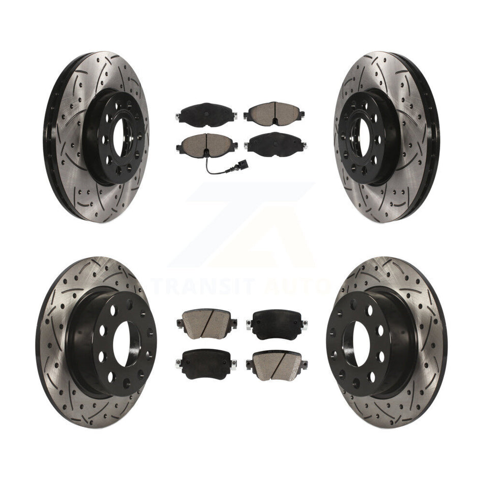 Front Rear Drilled Slot Disc Brake Rotor & Ceramic Pad Kit For Volkswagen Golf SportWagen KDC-101734