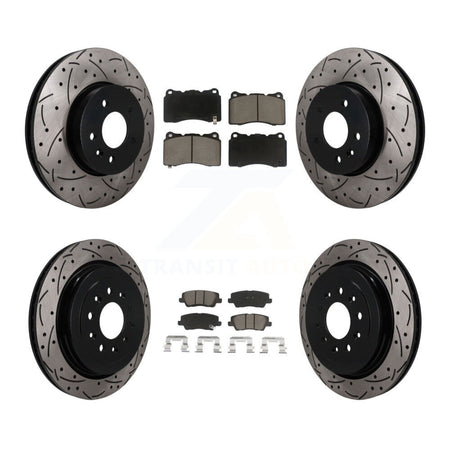 Front Rear Coated Drilled Slotted Disc Brake Rotors And Ceramic Pads Kit For Cadillac ATS KDC-101744