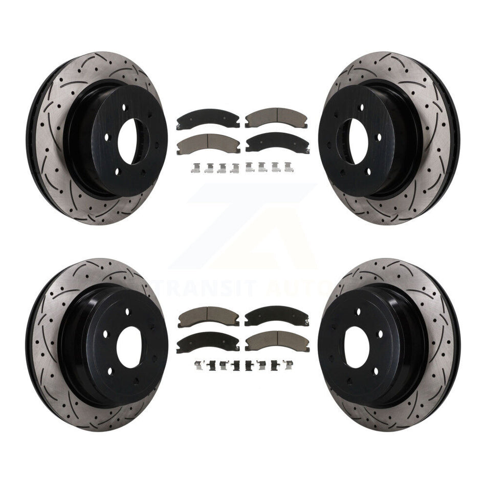 Front Rear Coat Drill Slot Disc Brake Rotor Ceramic Pad Kit For 2016-2024 Nissan TITAN XD KDC-101749