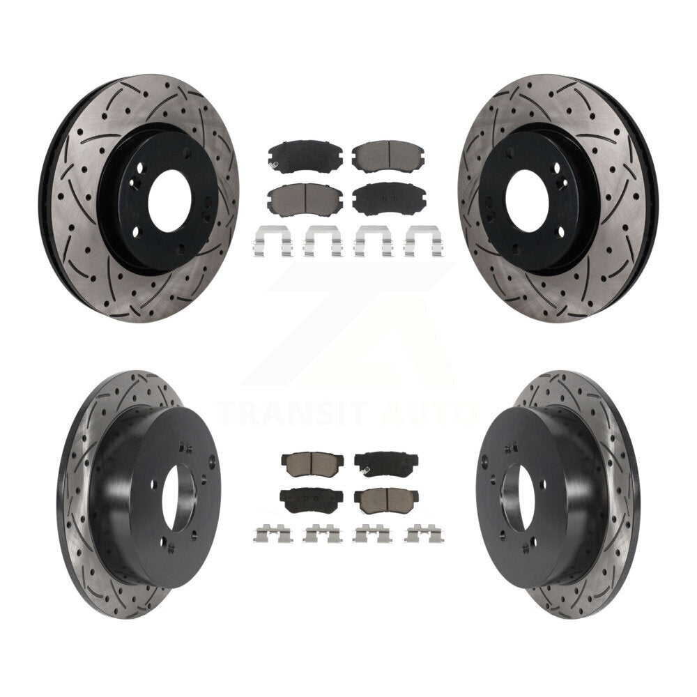 Front Rear Drilled Slot Disc Brake Rotors Ceramic Pad Kit For Hyundai Tucson Kia Sportage KDC-101758