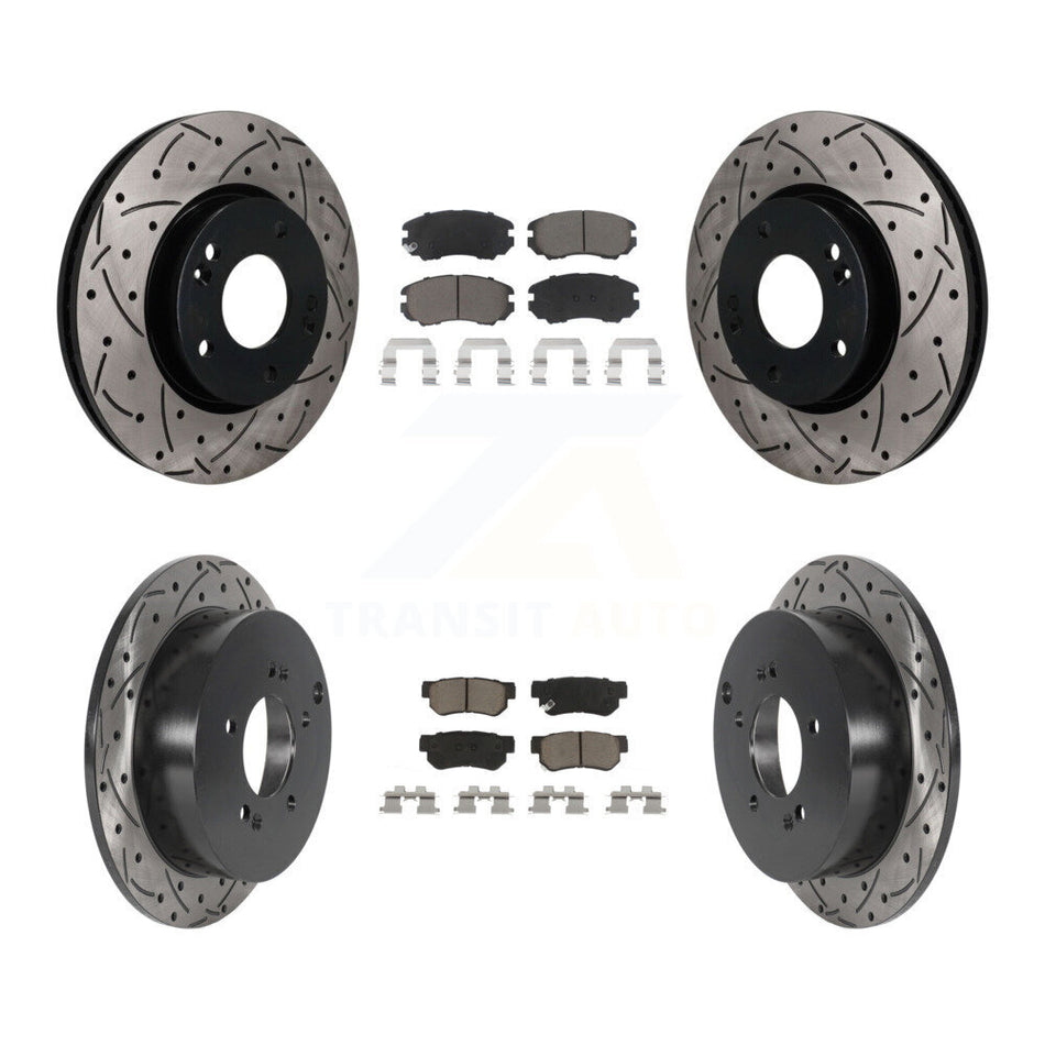 Front Rear Drilled Slot Disc Brake Rotors Ceramic Pad Kit For Hyundai Tucson Kia Sportage KDC-101758