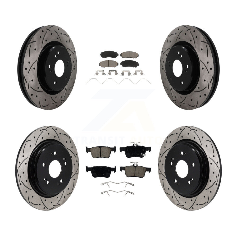 Front Rear Coated Drilled Slot Disc Brake Rotor & Ceramic Pad Kit For 2022-2024 Acura RDX KDC-101763