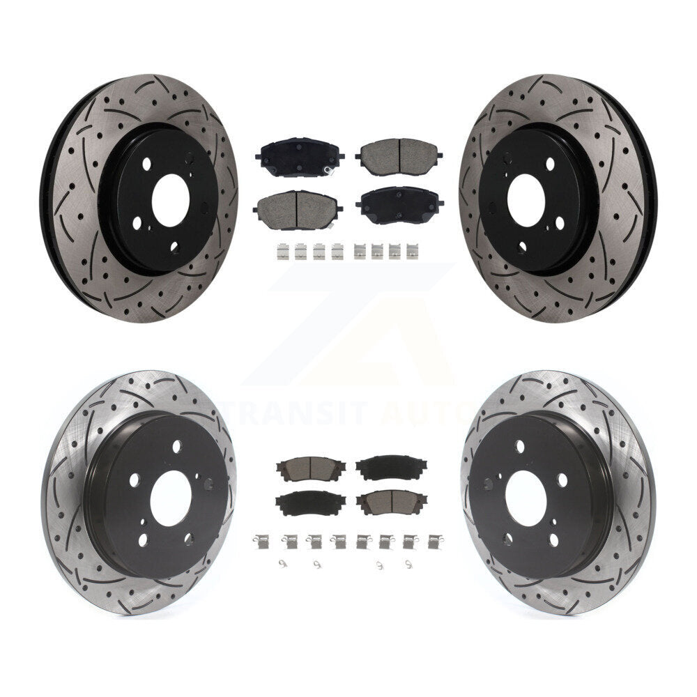 Front Rear Coated Drilled Slotted Disc Brake Rotor & Ceramic Pad Kit For 2018 Toyota C-HR KDC-101764