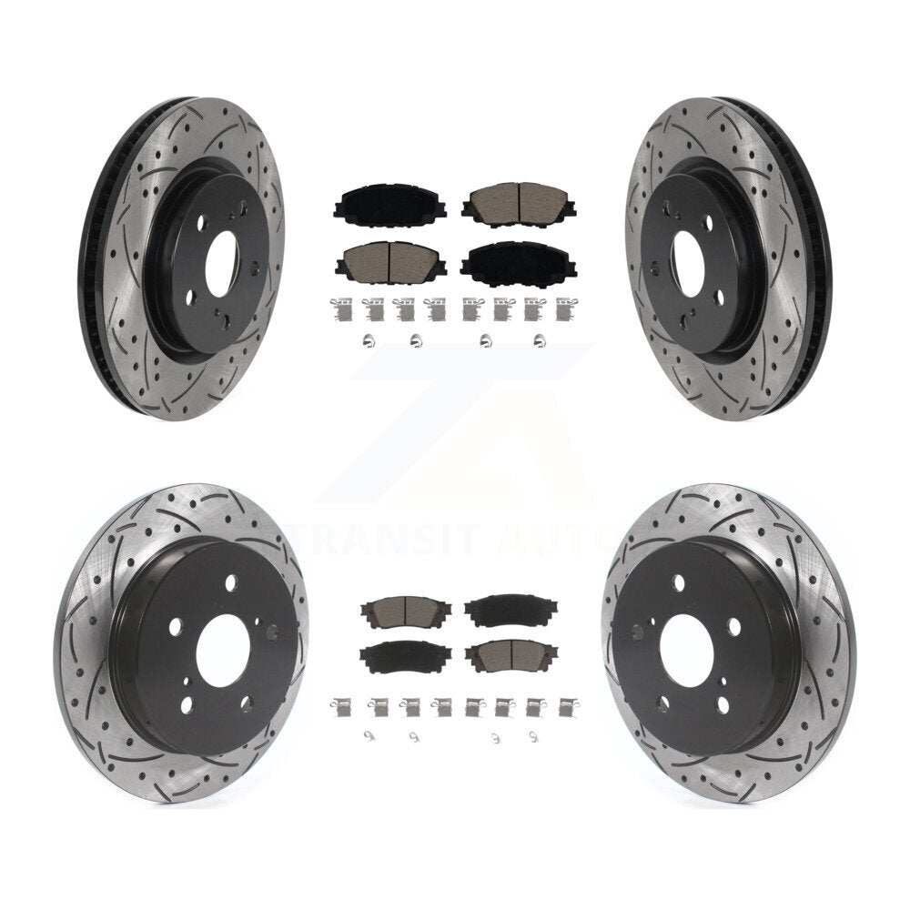 Front Rear Coated Drilled Slot Disc Brake Rotor Ceramic Pad Kit For 2023 Toyota Prius AWD KDC-101765