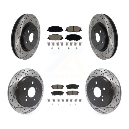 Front Rear Coated Drilled Slot Disc Brake Rotor Ceramic Pad Kit For 2023 Toyota Prius AWD KDC-101765