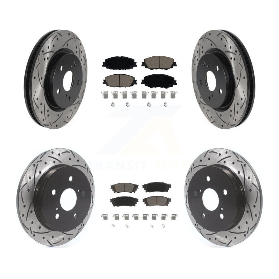 Front Rear Coated Drilled Slot Disc Brake Rotor Ceramic Pad Kit For 2023 Toyota Prius AWD KDC-101765