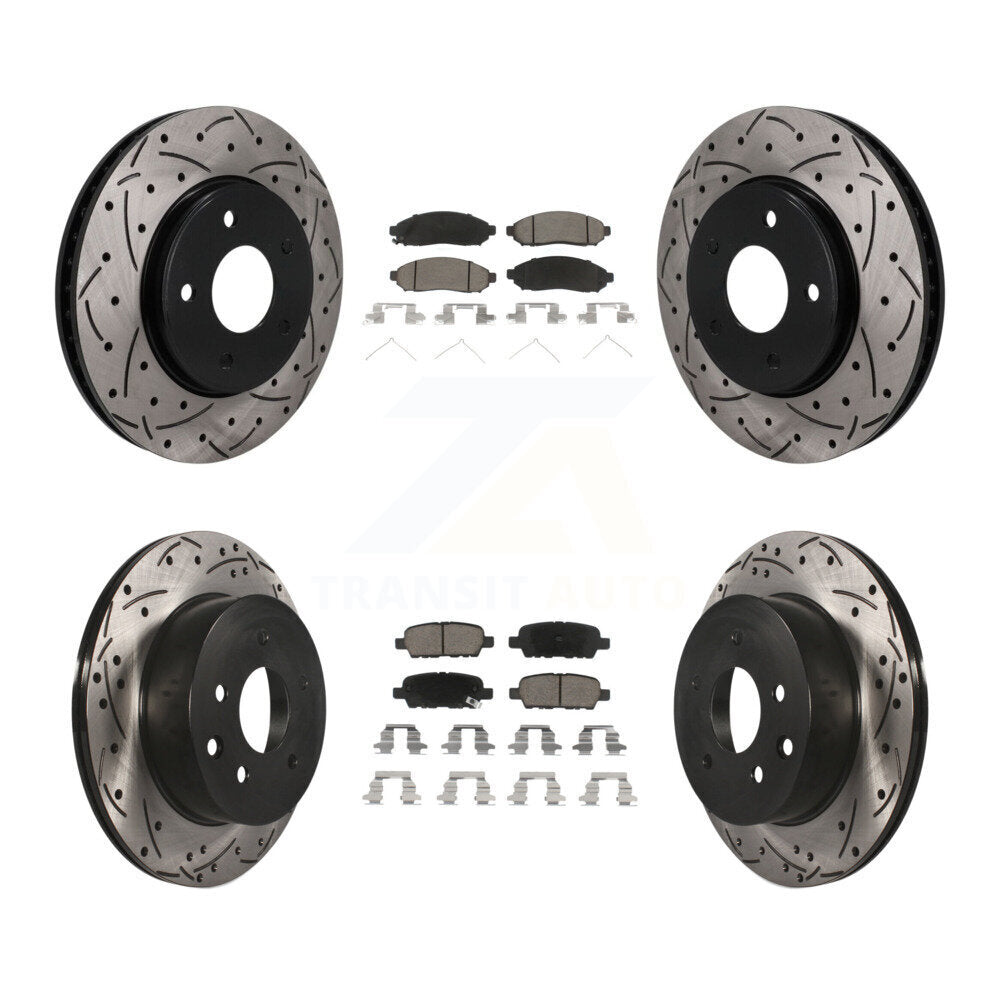 Front Rear Coated Drilled Slotted Disc Brake Rotors And Ceramic Pads Kit For Nissan LEAF KDC-101766