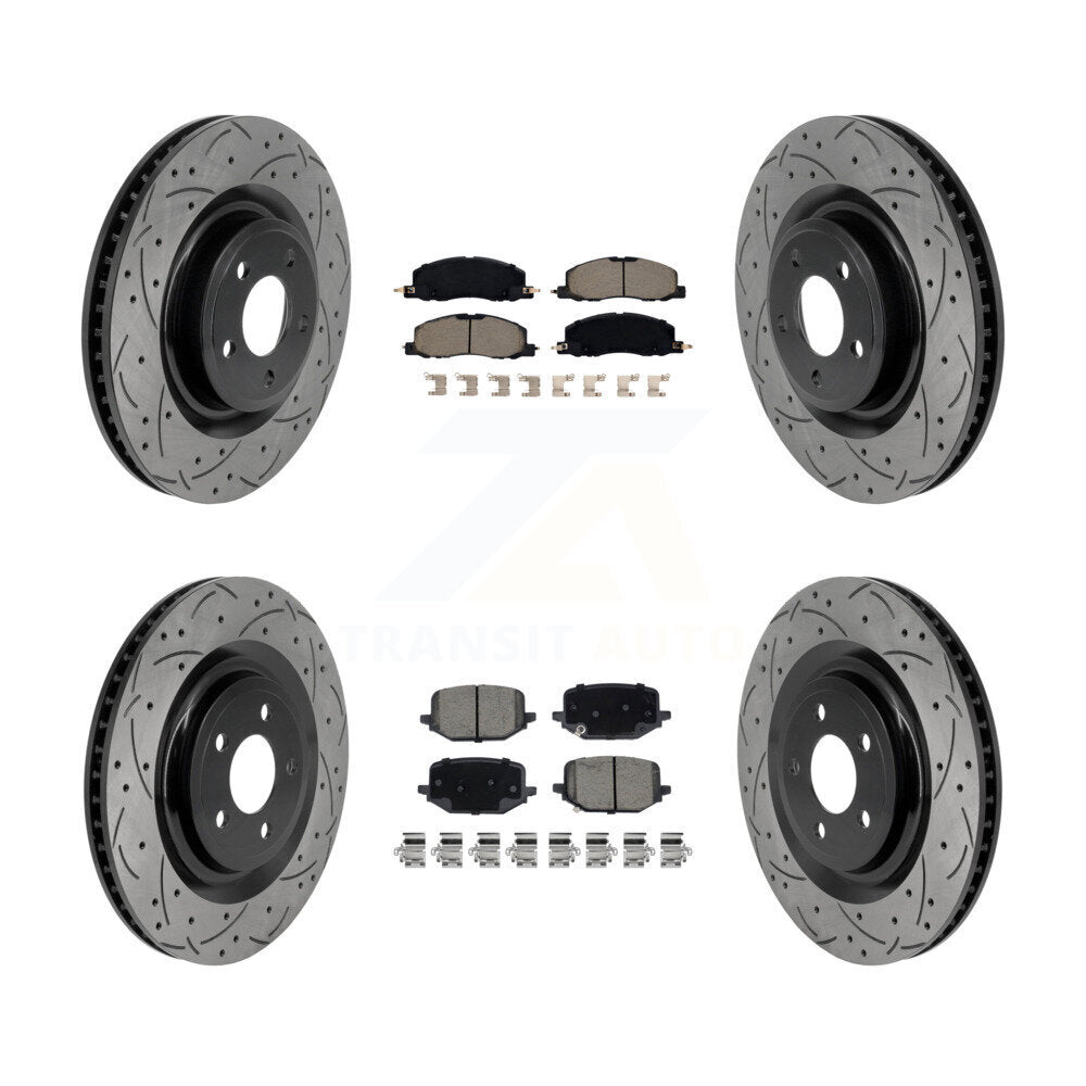 Front Rear Coated Drilled Slotted Disc Brake Rotors & Ceramic Pad Kit For Lincoln Aviator KDC-101768