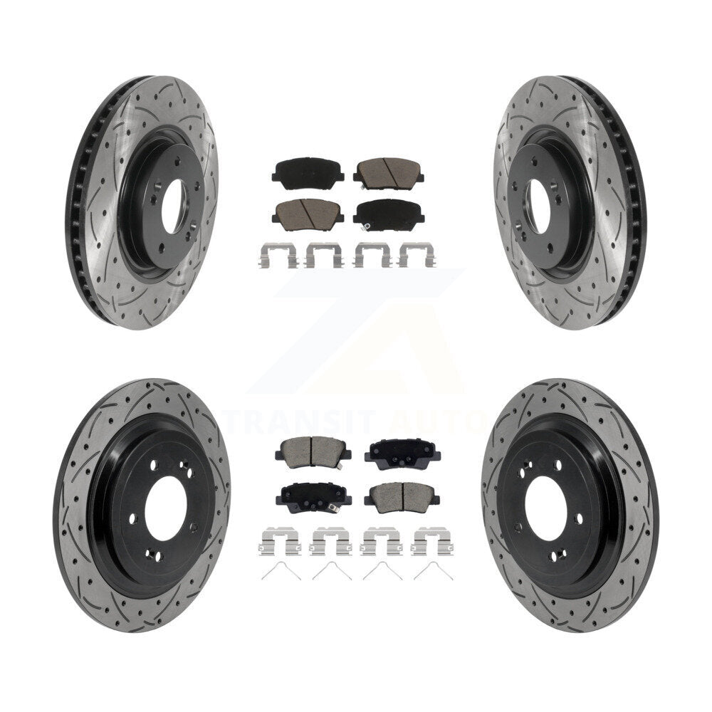 Front Rear Coated Drill Slot Disc Brake Rotors Ceramic Pad Kit For 2019-2020 Hyundai Nexo KDC-101769