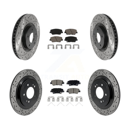 Front Rear Coated Drill Slot Disc Brake Rotors Ceramic Pad Kit For 2019-2020 Hyundai Nexo KDC-101769