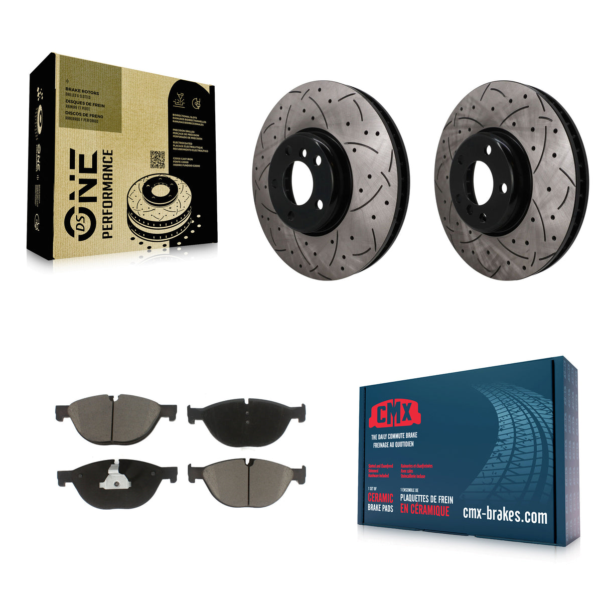 Front Drill Slot Brake Rotors Ceramic Pad Kit For BMW 550i xDrive 650i Gran Coupe 535i GT KDC-101770