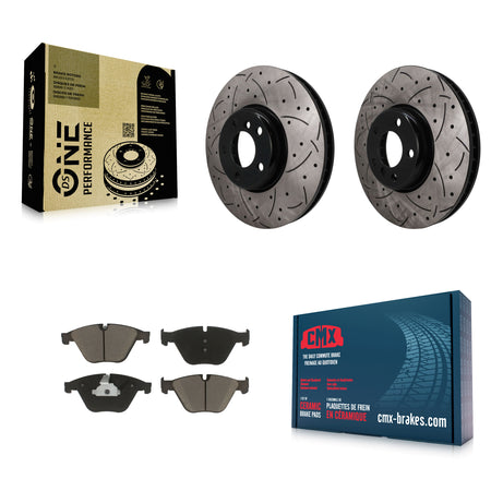 Front Coated Drilled Slotted Disc Brake Rotors And Ceramic Pad Kit For 2011-2013 BMW 535i KDC-101771
