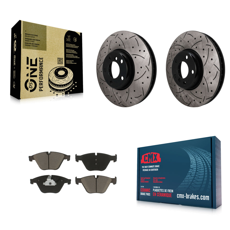 Front Coated Drilled Slotted Disc Brake Rotors And Ceramic Pad Kit For 2011-2013 BMW 535i KDC-101771