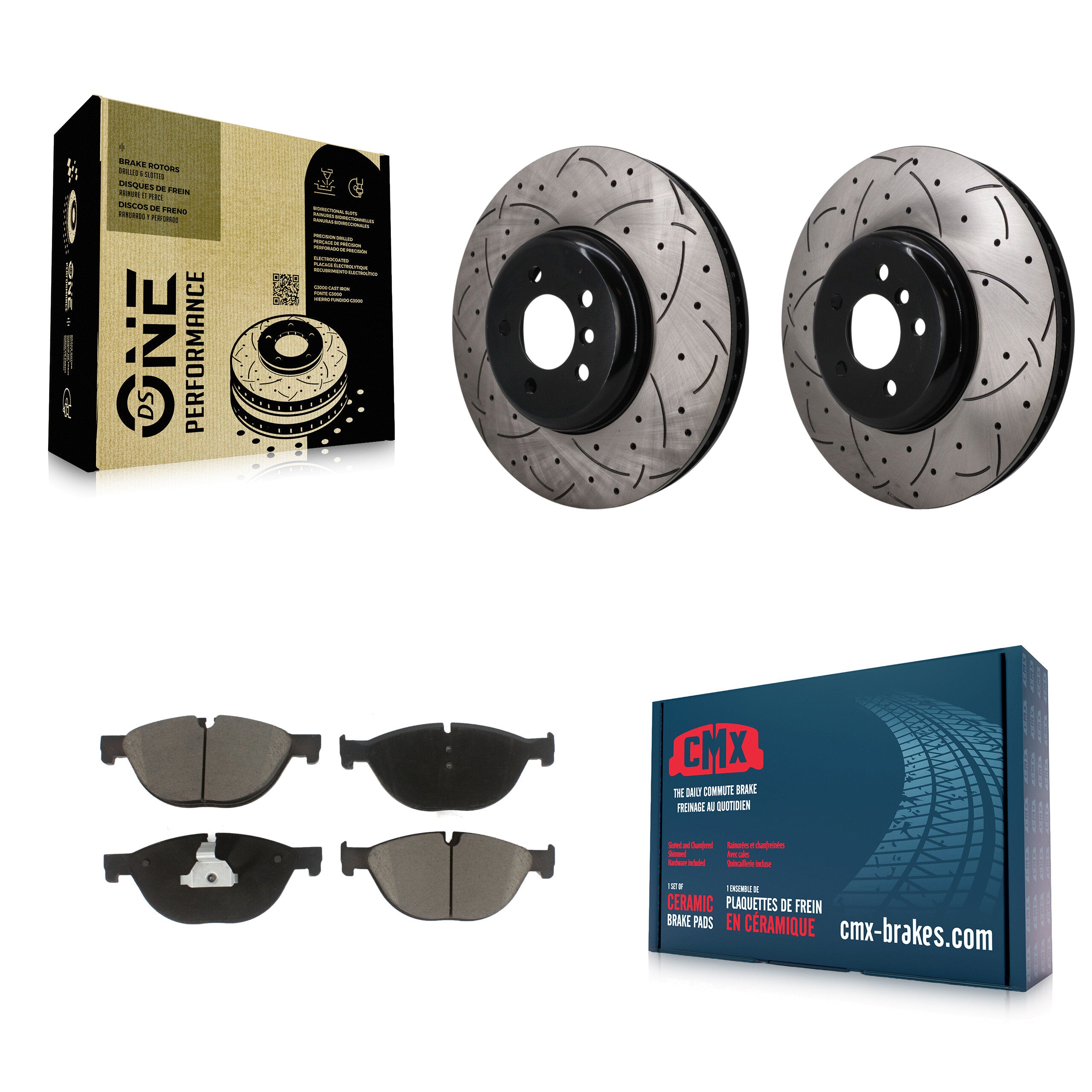 Front Coat Drill Slot Disc Brake Rotors Ceramic Pad Kit For BMW 750i xDrive 750Li 550i GT KDC-101772